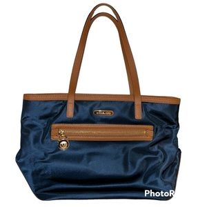 Michael Michael Kors Kempton Navy Blue Nylon Bag Leather Trim